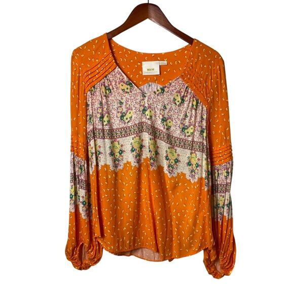 Maeve Orange Ceresco‎ Peasant Blouse Cottagecore Boho Women's Size Medium - Picture 2 of 8